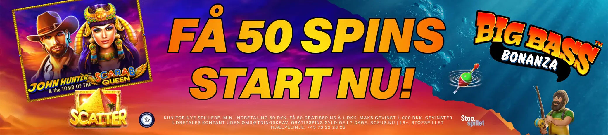 Banner fra Betit med teksten: "Få 50 spins - Start nu!"