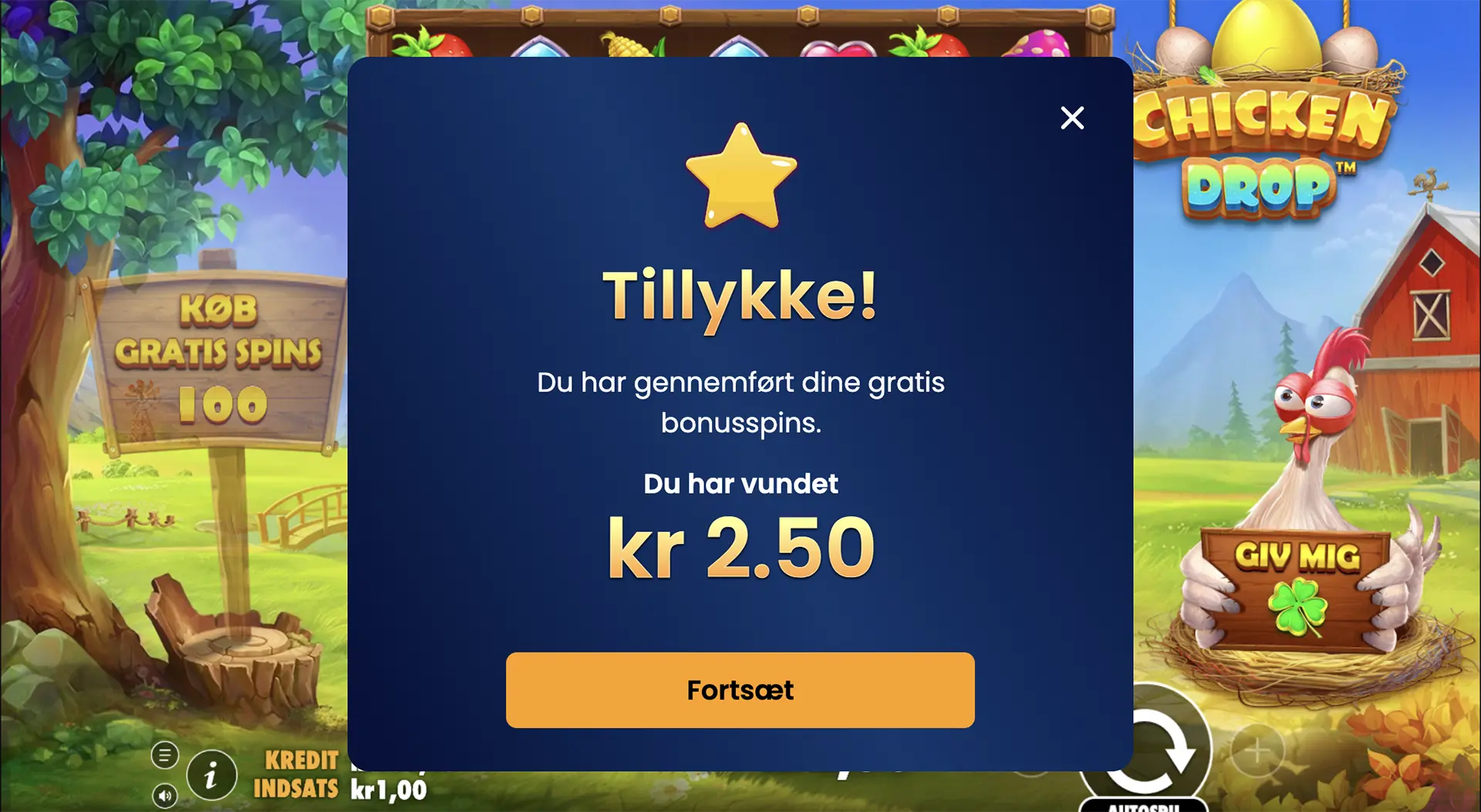 Chicken Drop Danske Spil Casino free spins gevinst