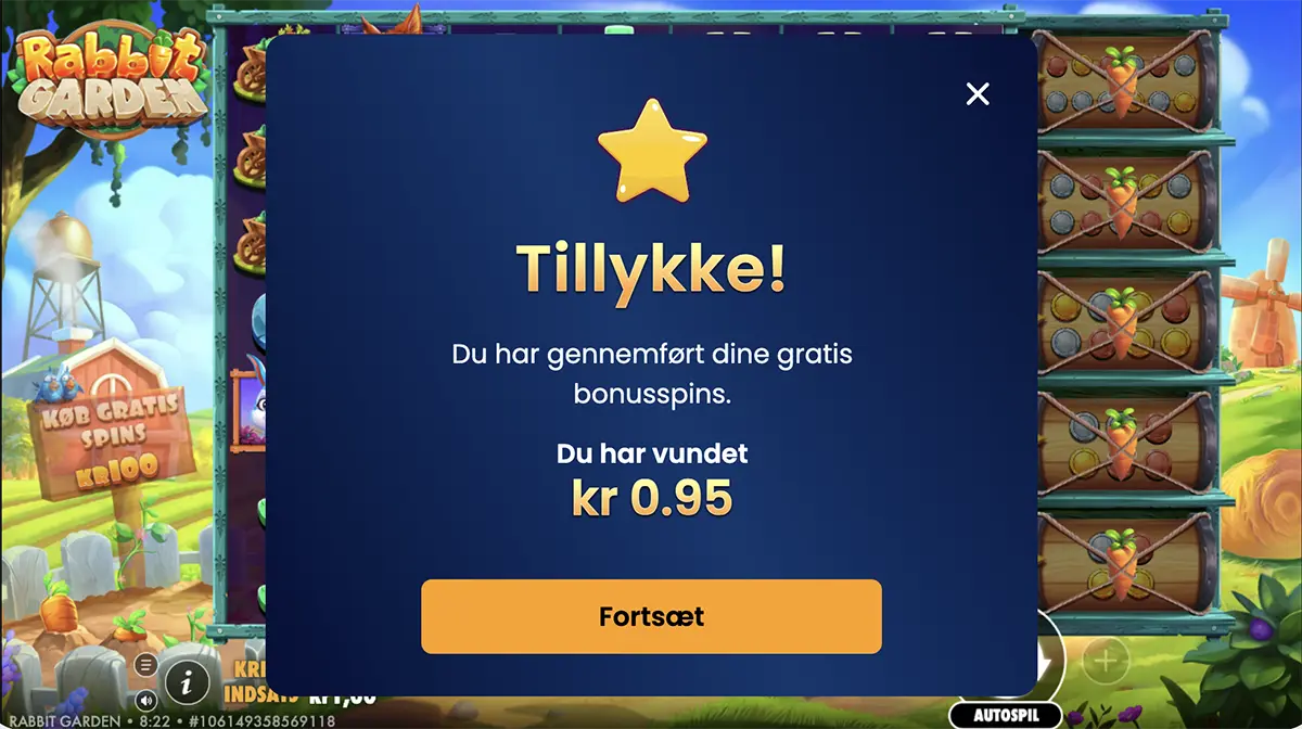 Danske Spil Casino Rabbit Garden free spins gevinst