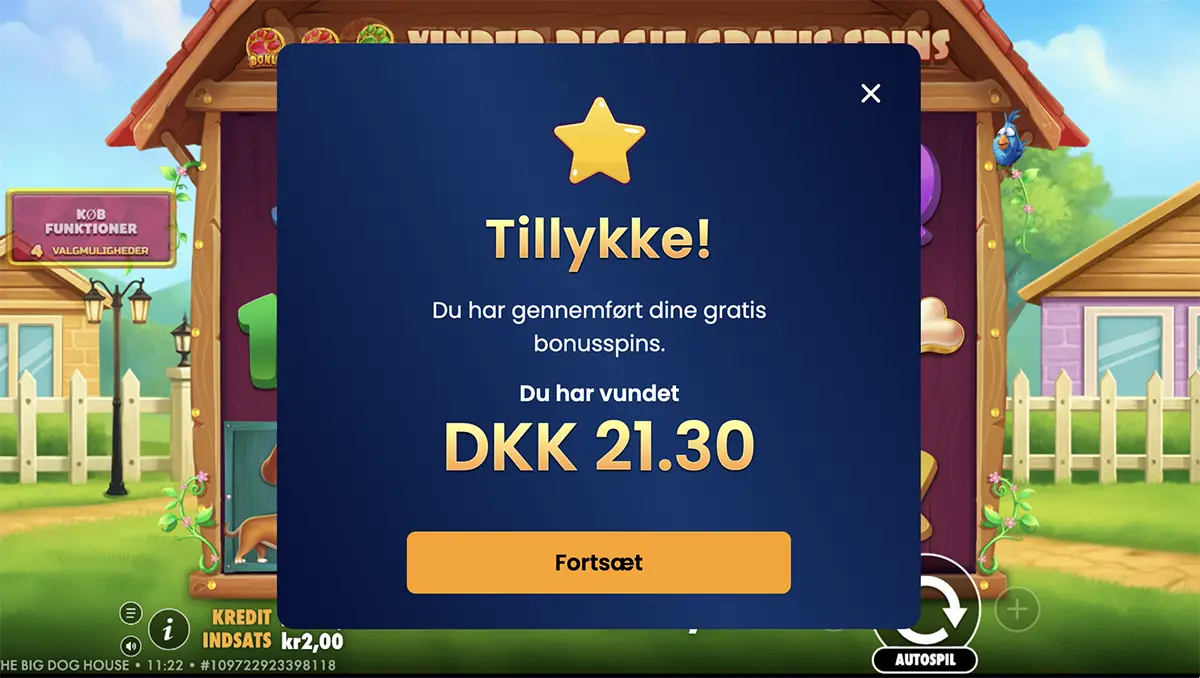Danske Spil Casino The Big Dog House free spins gevinst