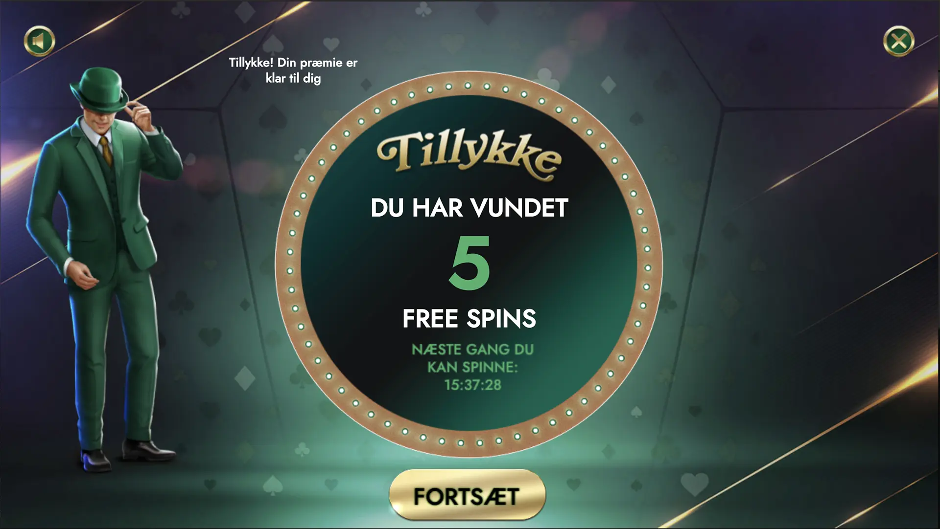 Mr Green Showhjul free spins gevinst