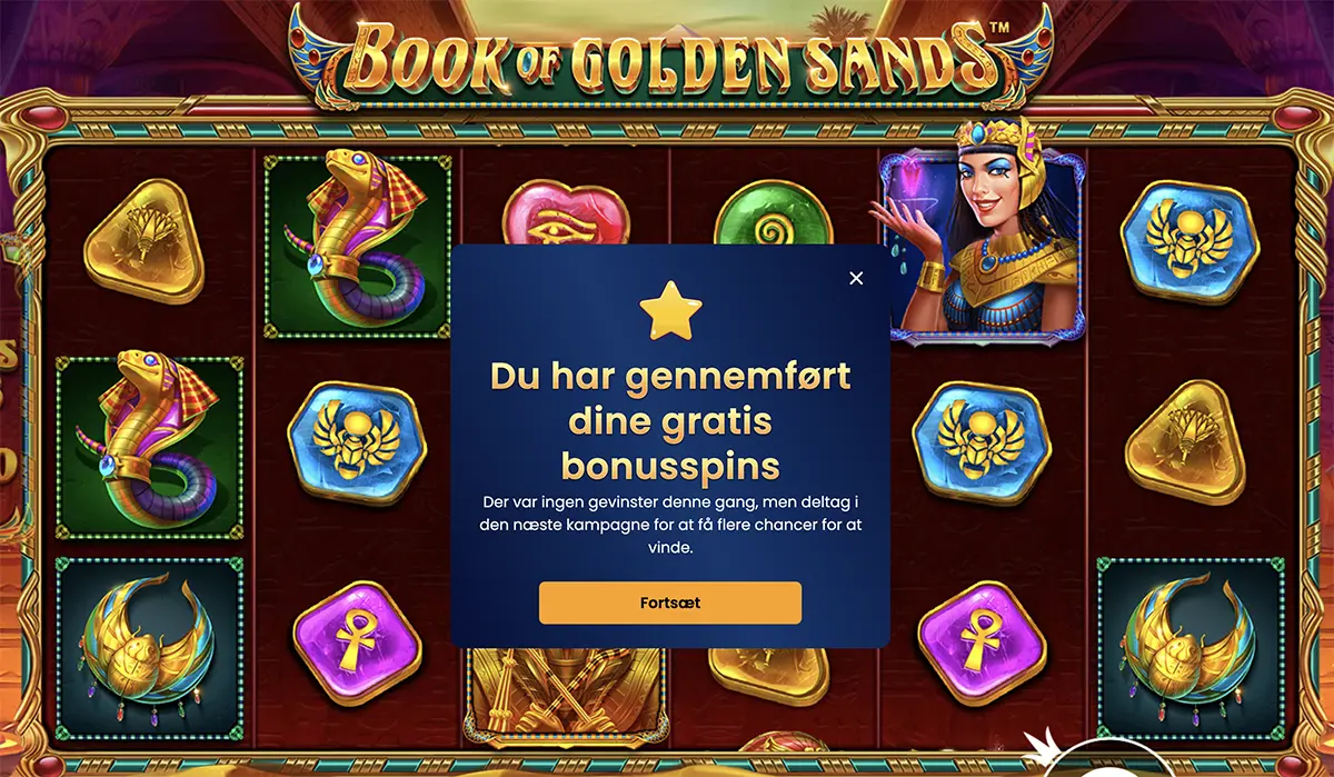 Danske Spil Casino Book of Golden Sands free spins uden gevinst