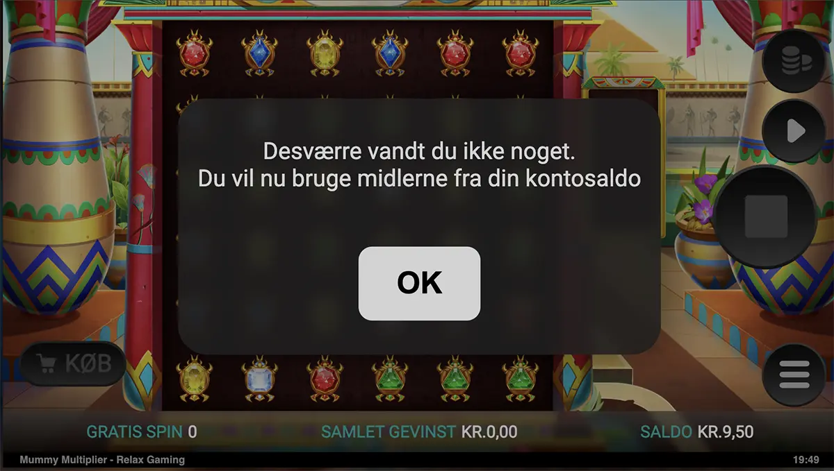 Unibet Mummy Multiplier free spins gevinst