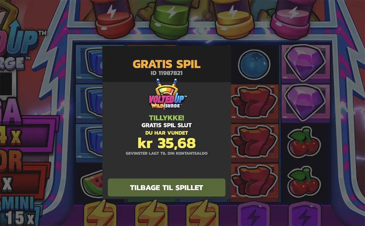 VoltedUP WildSurge free spins gevinst