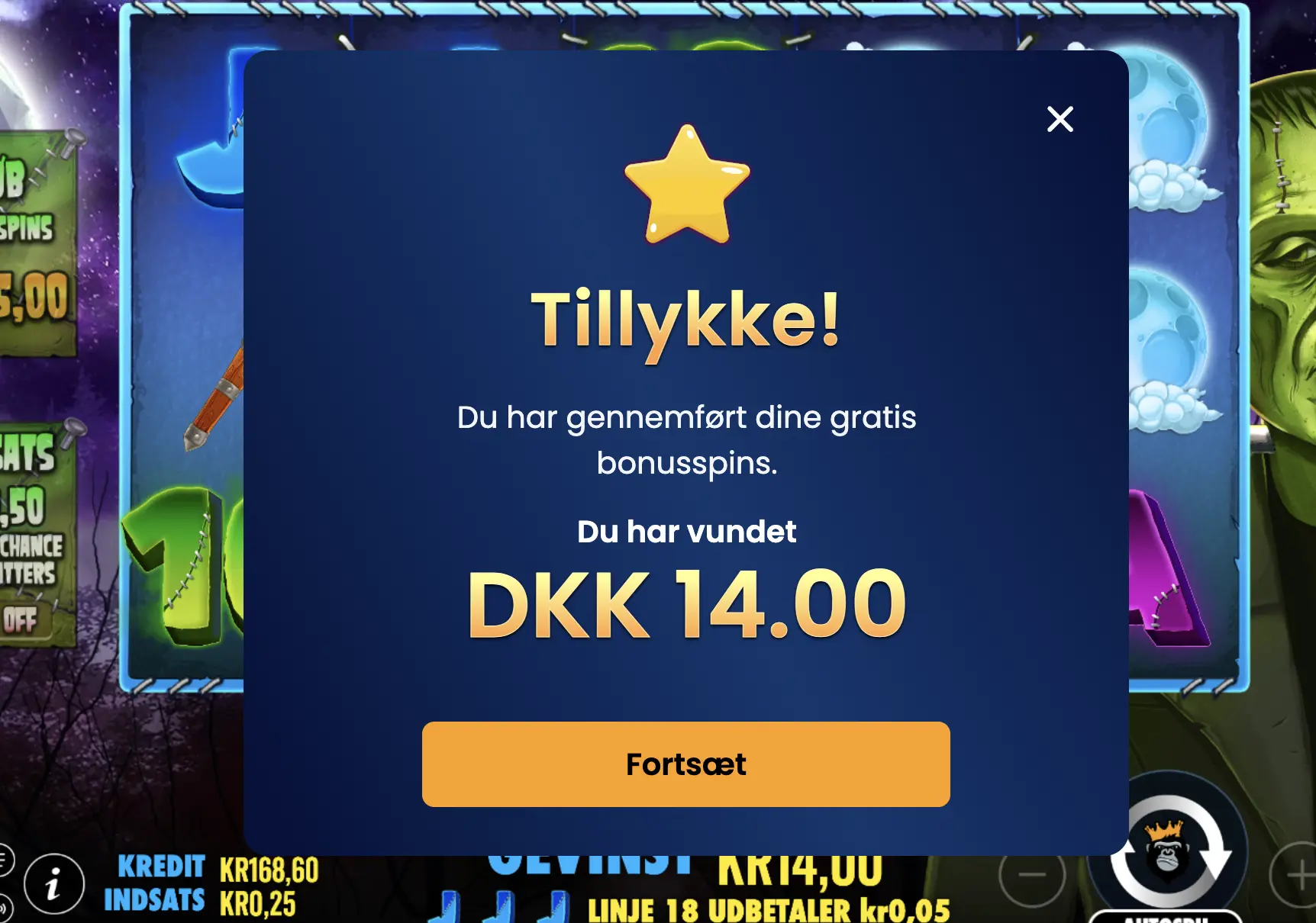 Frightening Frankie free spins gevinst