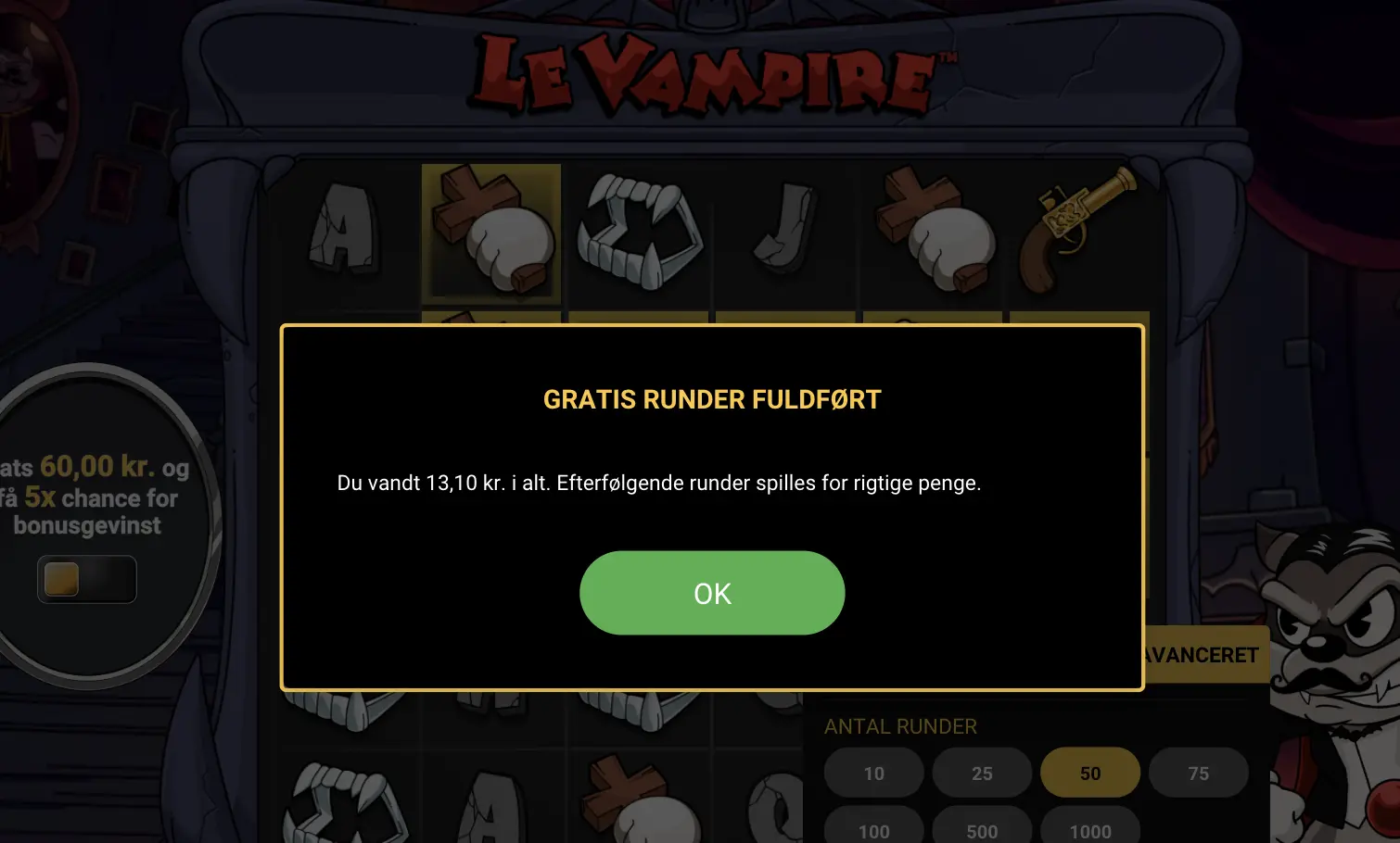 Royal Casino Le Vampire free spins gevinst