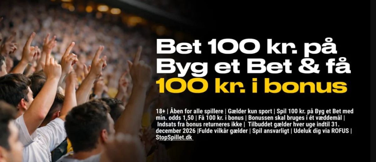Banner fra bwin med teksten: Bet 100 k.r og få 100 kr. i bonus