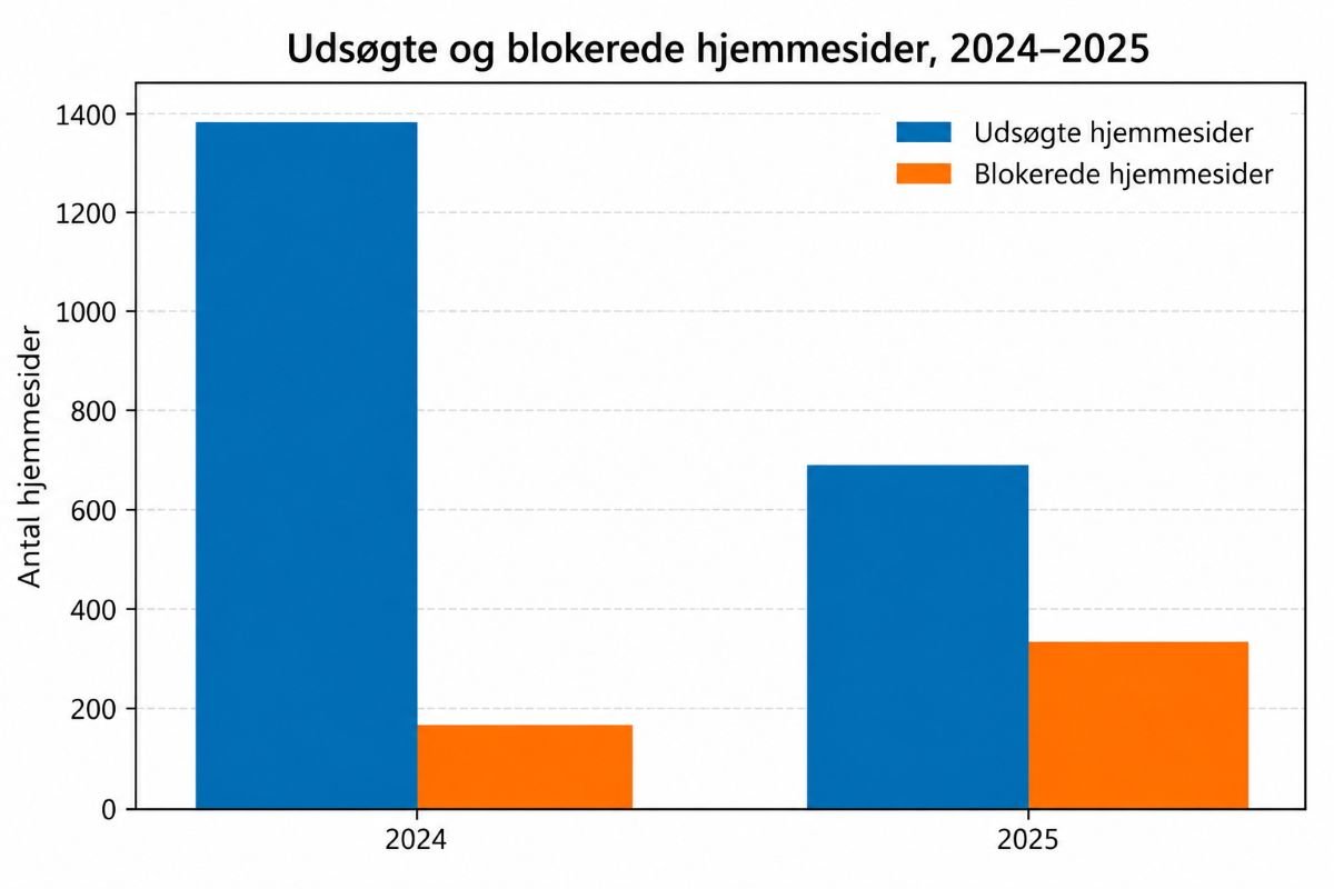 Søgte og blokerede hjemmesider 2024-2025