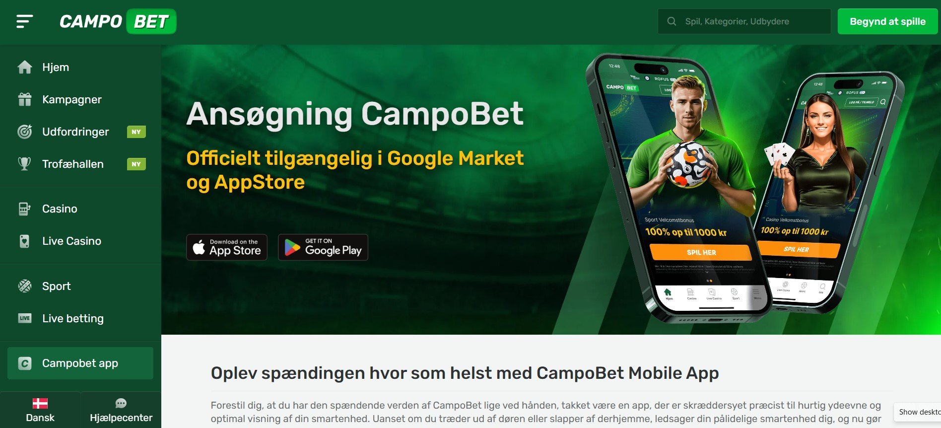 Dårlig oversættelse på Campobets app-side.