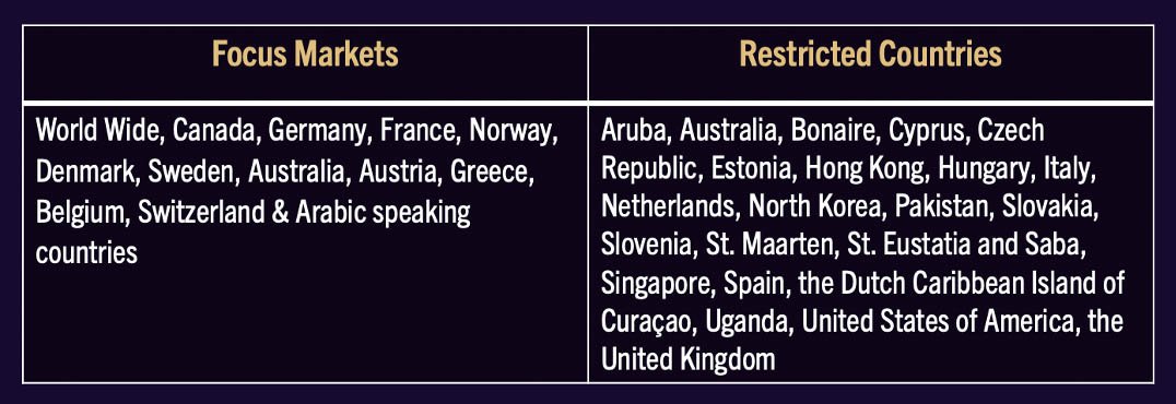 PDF fra casino uden dansk licens, der betegner Danmark som et fokusmarked.
