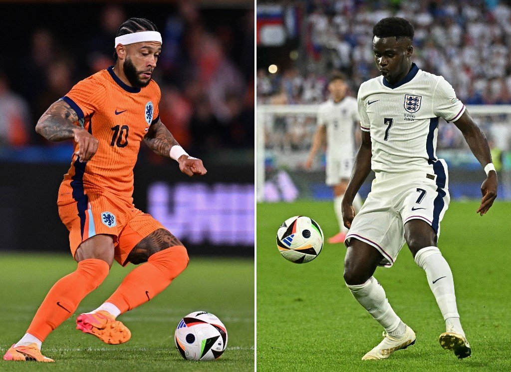 Memphis Depay (Holland) og Bukayo Saka (England)