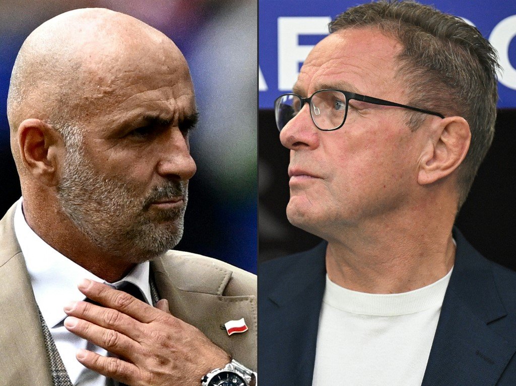 Michal Probierz (landstræner Polen) og Ralf Rangnick (landstræner Østrig)