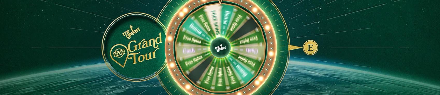 Banner fra Mr Green med et lykkehjul, der spinnes