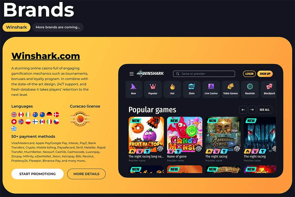 Revsharks reklamerer for dansk sprog på den side, hvor man kan registrere sig som affiliate