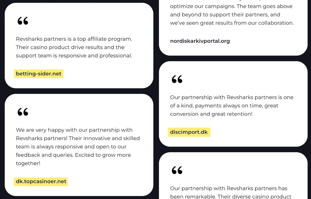 Udtalelser fra danske affiliatesider til et affiliateprogram for et casino uden licens